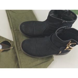 Black Ankle Bootie With Gold Accents